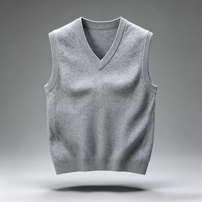 Herren V-Ausschnitt Strickweste, einfarbig, ärmellos, Pullover, schmal geschnitten, weich, warm, Strickweste, Basic, lässig, für den Alltag, Herren-Sweaterweste – Detail 9