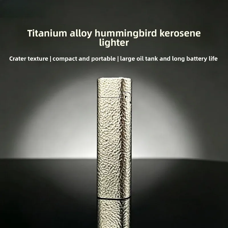 Slim Meteorite Texture Titanium Alloy Gas Lighter Hammered Metal Surface Portable Pocket Lighter Men Collectible Gift