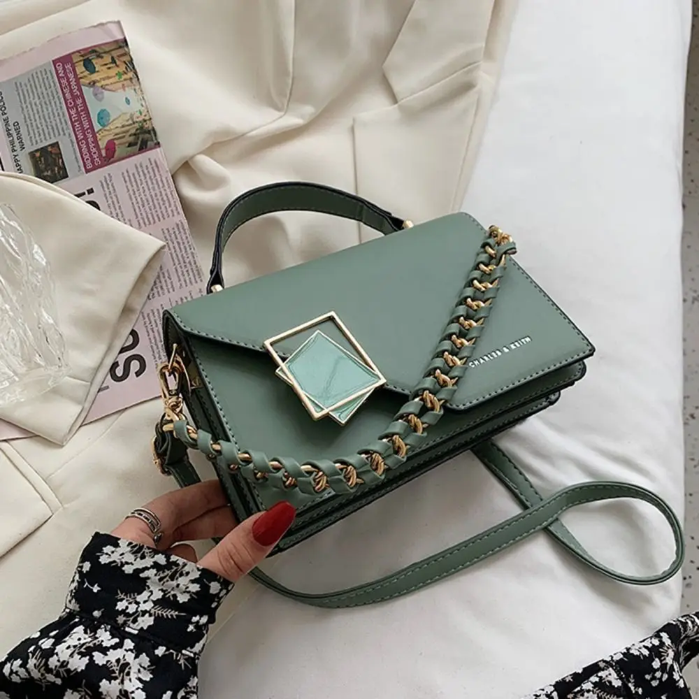 New Fashion Square Shoulder Bags for Women Solid Color PU Leather Texture Crossbody Bags Winter Luxury  Chains Handbags Purses