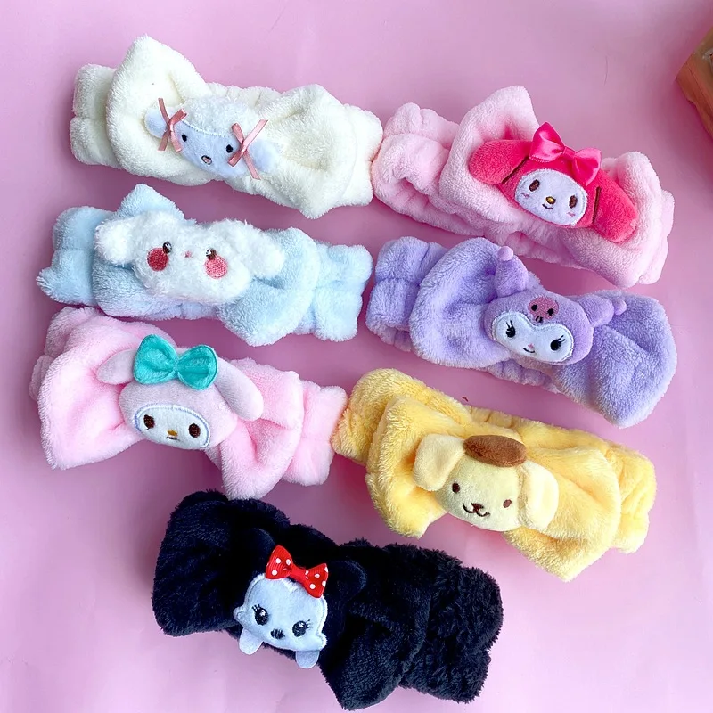 19 Styles Hello Kitty Kuromi Sanrio Plush Headband Kawaii Cinnamoroll Melody Pikachu Hairband Makeup Headgear Hair Accessories