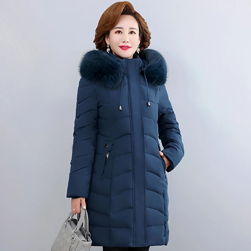 Winter Jackets for Women 2023 Thick Warm Middle Aged Women's Winter Coats Fur Collar Casual Cotton Padded Long Parkas Hooded