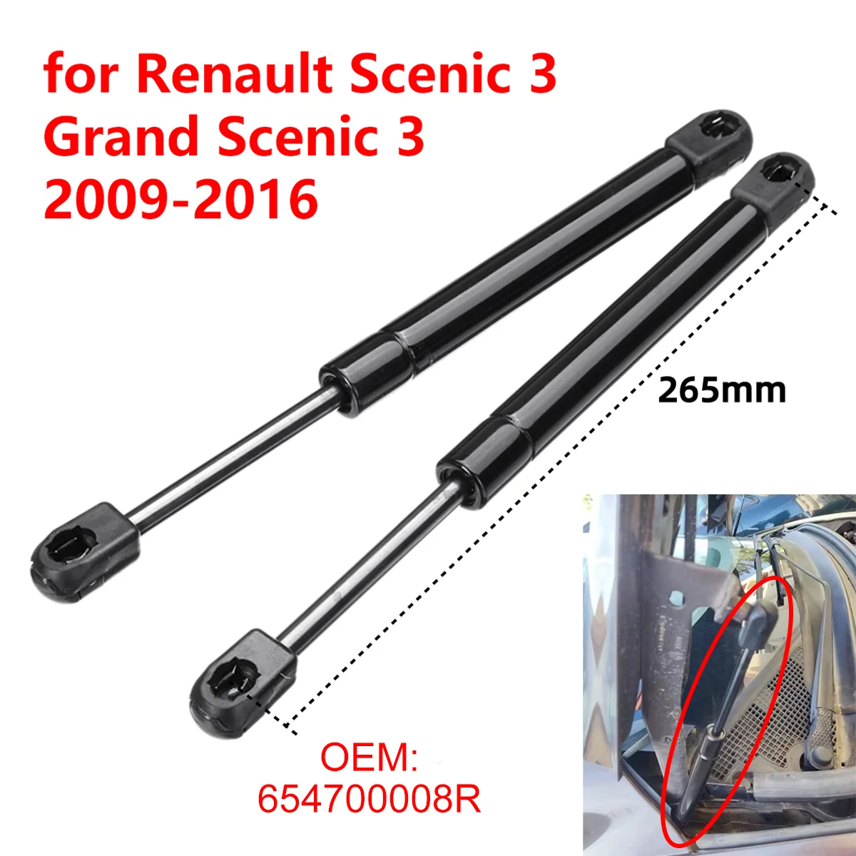 2Pcs 654700008R Car Front Engine Bonnet Hood Gas Struts Lift Support Rods for Renault Scenic 3 Grand Scenic 3 2009-2016