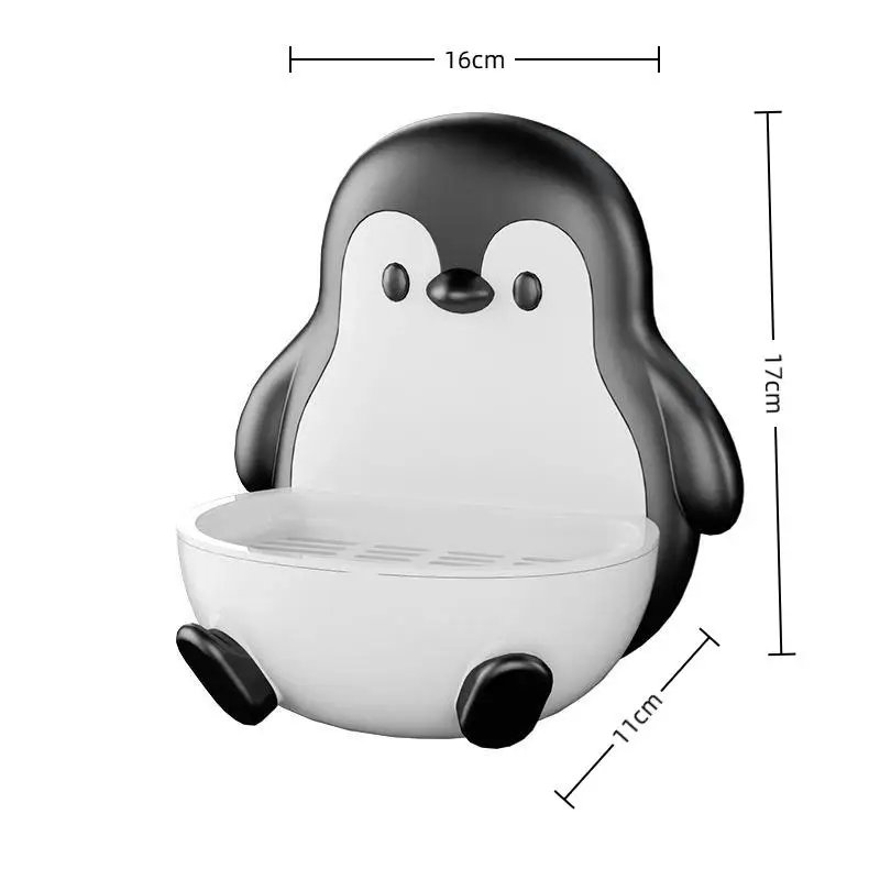 Penguin Soap Holder Punch‑Free Wall Mounted Soap Dish With Drainage Creative Bathroom Soap Storage Rack For Household Toilet Us