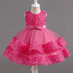 Cute Baby Sequin Party Dress for 1st Baptism Toddler Gown Sleeveless Tulle Wedding Prom Princess Birthday Dresses for Kids Girls