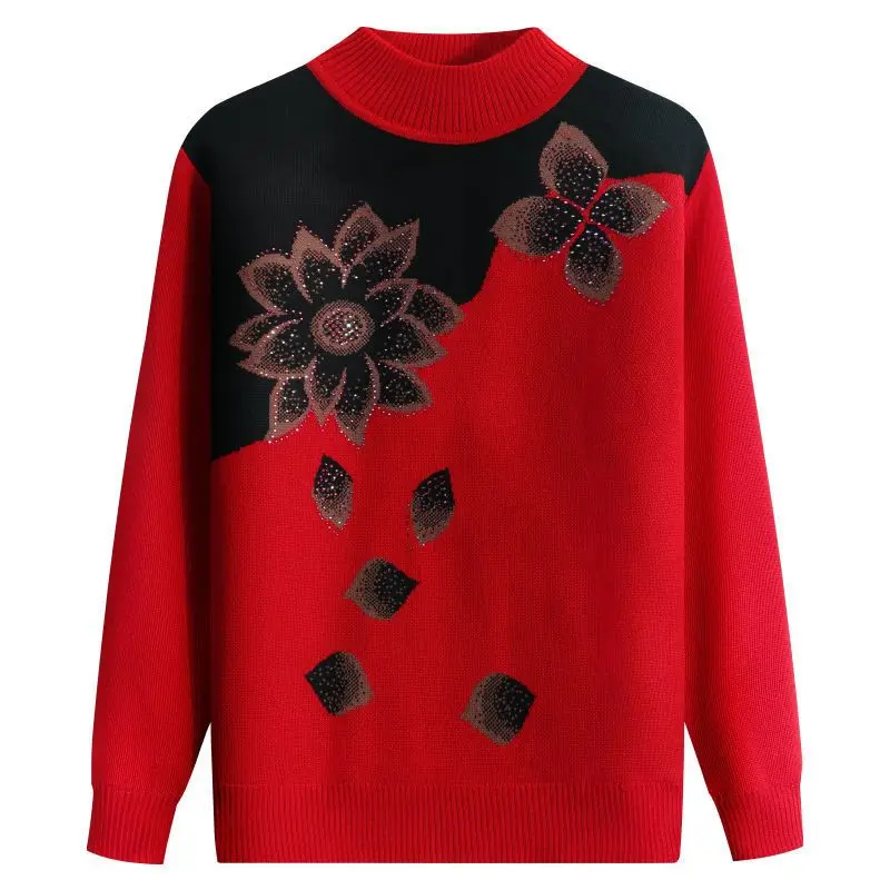 Otoño e Invierno moda nueva mujer elegante suéter de cachemira tejido flor tridimensional Color contrastante Mujer M133