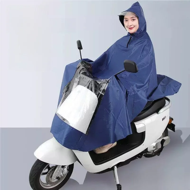 厚手の延長型屋外用バイクレインコート、全身用一人乗り電動車両用レインポンチョ、通気性のあるpvc素材