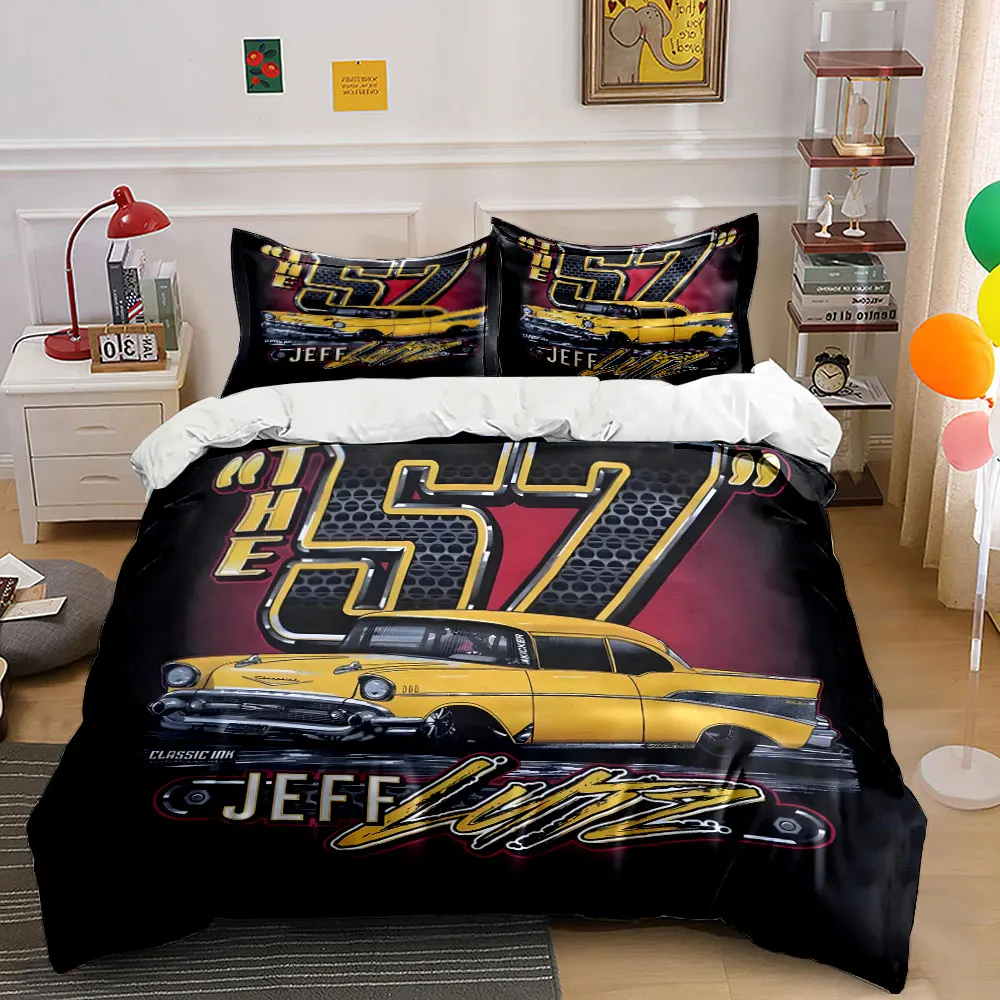 Yellow classic car graphic design Print Bedding Set 1 Duvet Cover 2 Pillowcases for Adult and Children Luxury Gift Full Size