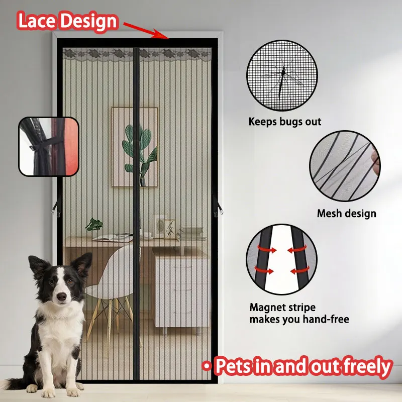 Magnetic Door Curtain with Magnetic Strip, Mosquito-Proof Mesh Screen, Handmade Magnetic Insect-Repellent Curtain for Kitchen