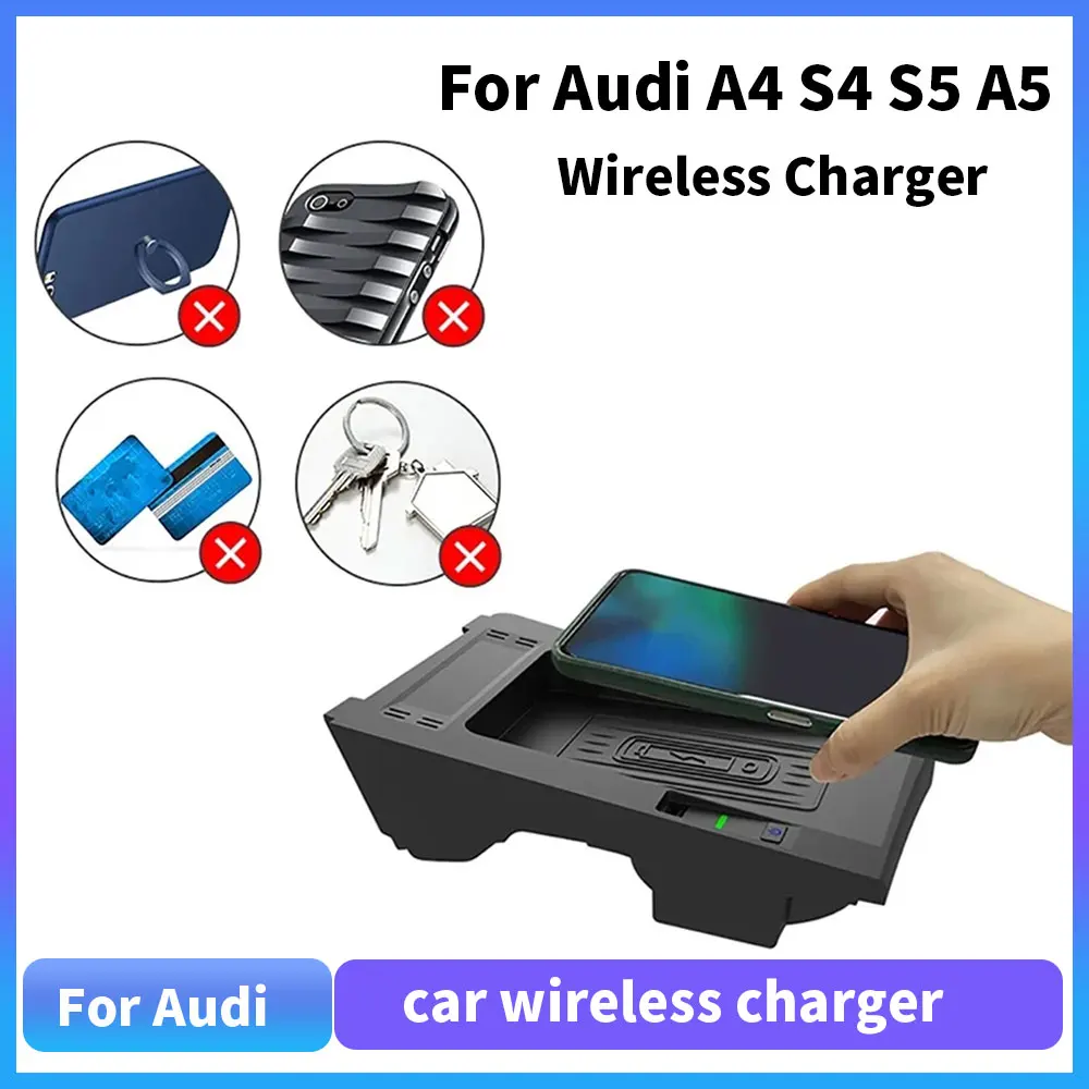 XRNKEY Storage Box Electronic Car Charger iPhone Charging For Audi A4 S4 S5 A5   Wireless Fast Plate