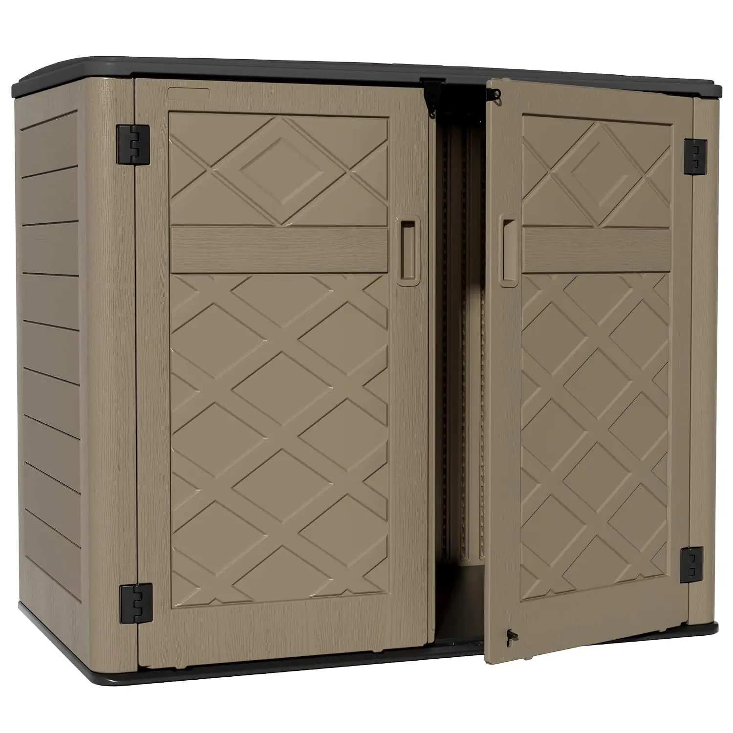 Large Outdoor Storage Shed, 48 Cu Ft Resin Versatile Storage Cabinet for Patio Accessories, Trash Cans & Garden, Customized