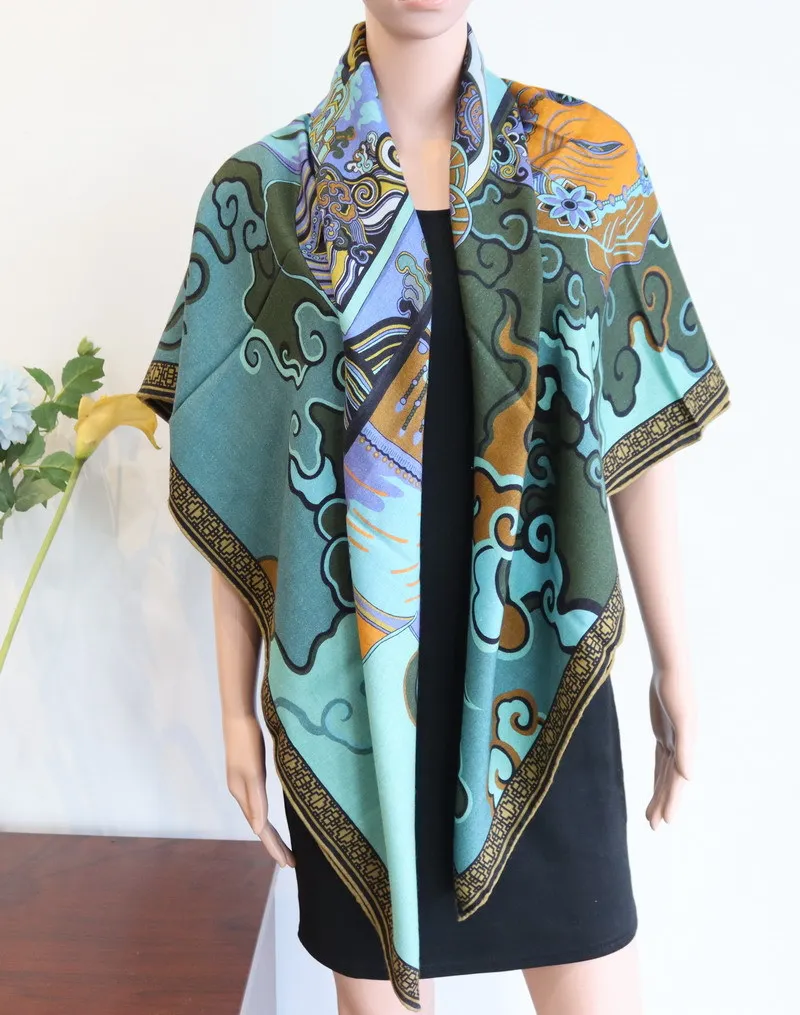 Birdtree 30% Real Silk 70% Wool Women Scarf Double Sided Vintage Print 2024 Spring Autumn Versatile Scarves Mom's Gift A41408QC