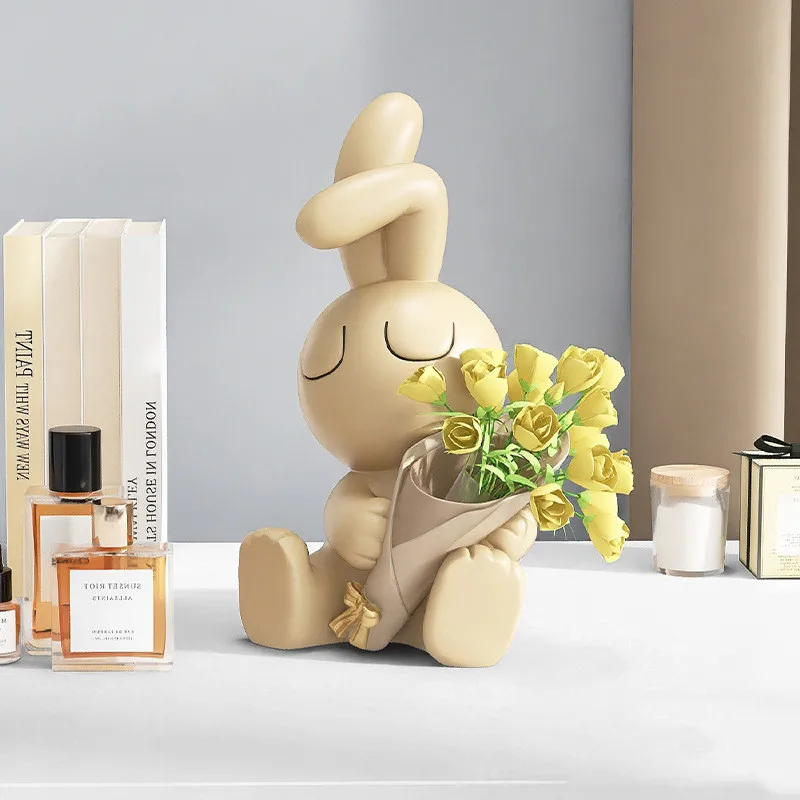 Cream Style Rabbit Vase Resin Ornaments, Home Decor Crafts, Office Desk Figurines, Living Room Decor, Kawaii Accessories, Gift