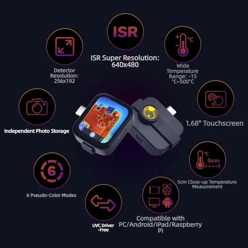 Sipeed T256S thermal imaging camera, AI-powered inspection and repair tool, USB-C interface, compatible with iOS/Android systems