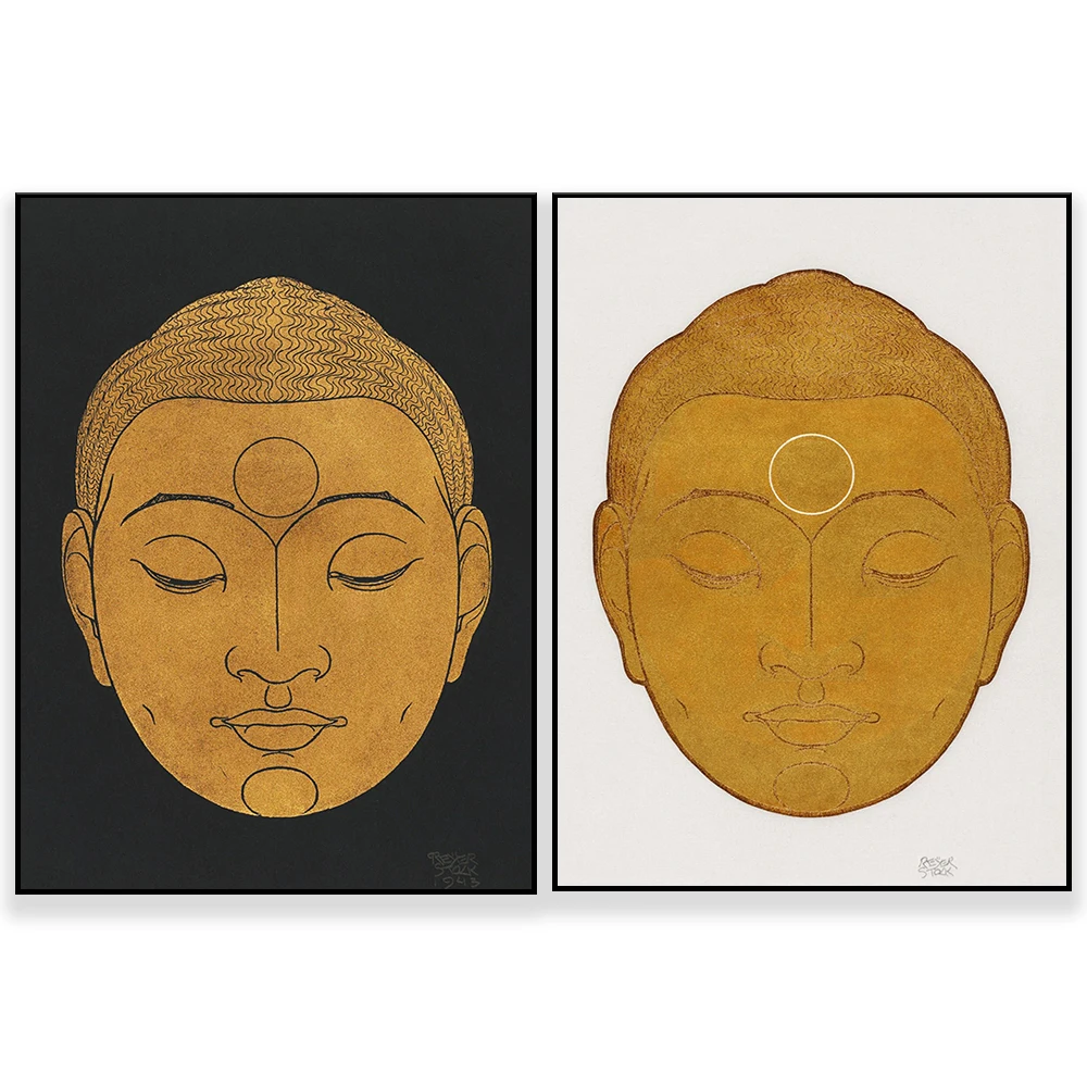 Impression de bouddha vintage pour la méditation, bouddha noir et or, art de la tête de bouddha, Reijer Stolk, décor spirituel, esprit, bouddhisme