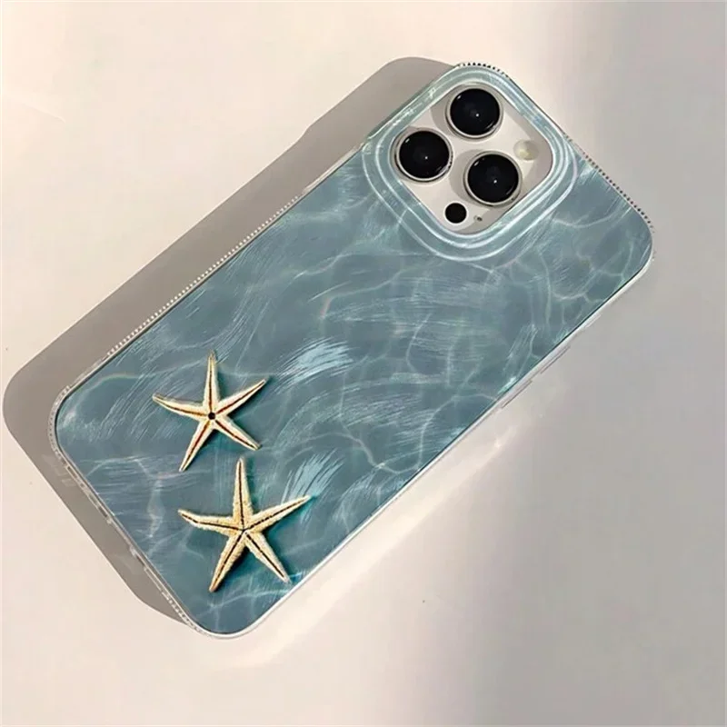 Ocean whale starfish swimming Phone Case for iPhone 16 15 14 13 12 11 Pro Max X Xs XR XSMax 8 7 6 6s Plus Feather Texture Back