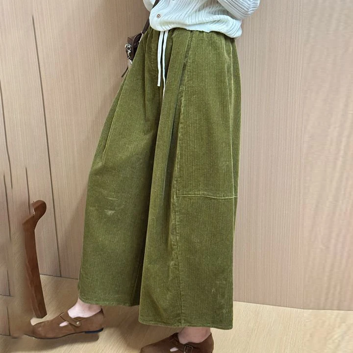 Autumn new Korean version of versatile and thin casual pants women's design sense loose corduroy wide-leg cropped pants