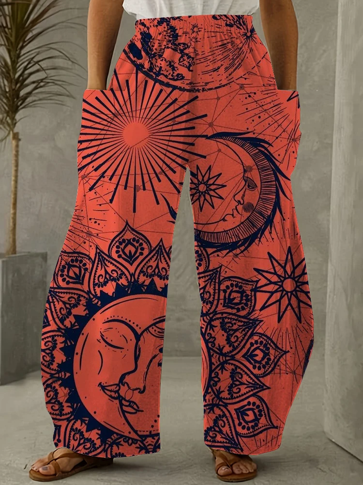 Pantalons pour femmes Sun Moon Star et flèche imprime un pantalon sarouel pour femmes d'été rétro pour femmes