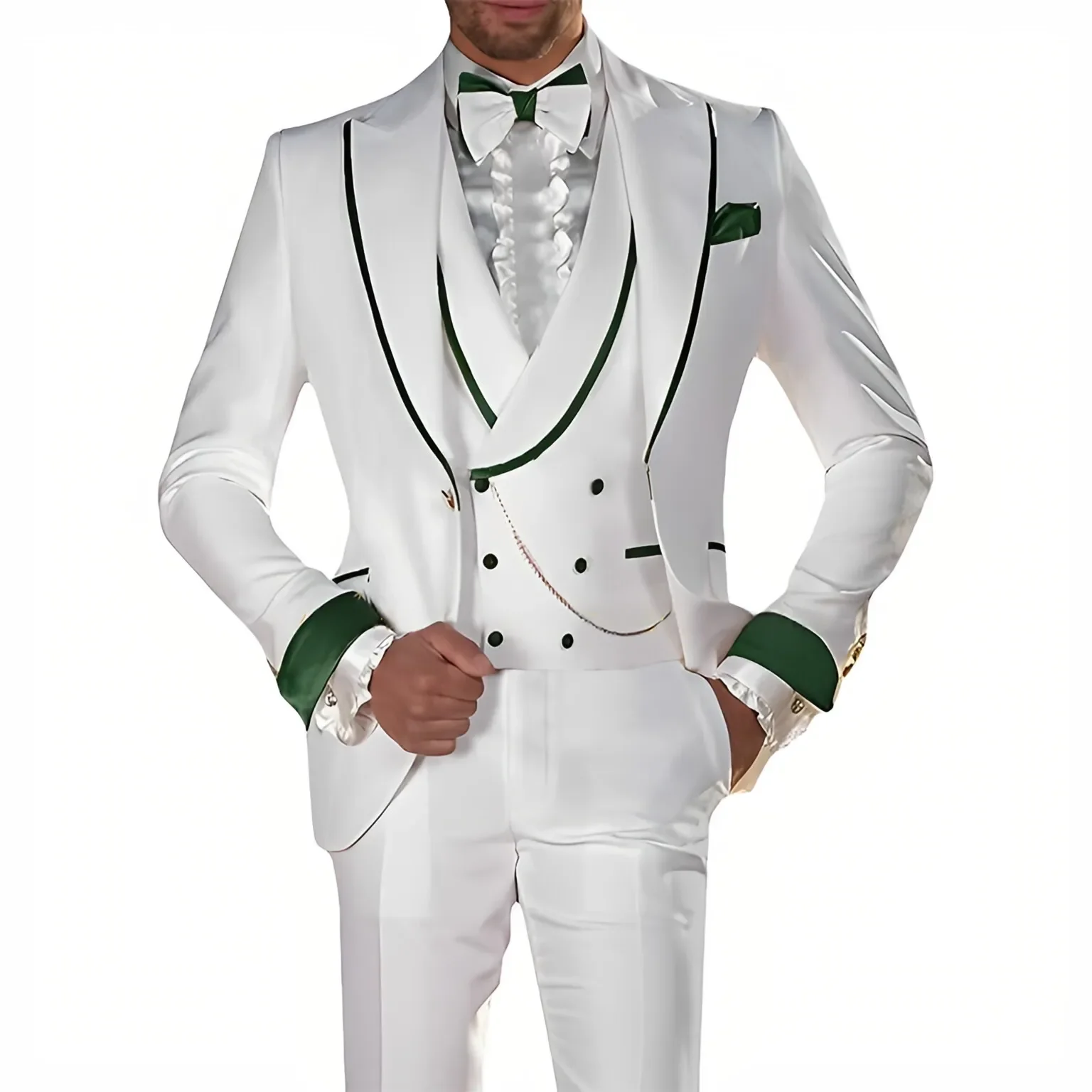 Esmoquin de boda para hombre, traje ajustado de 3 piezas, chaqueta con un botón, chaleco, pantalones, conjunto de cóctel, fiesta