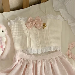 Cute Cat Pattern Lolita canotte donna Summer Sweet Lace Bow canotta Kawaii Clothes Girl stile giapponese Harajuku Y2k Crop Top