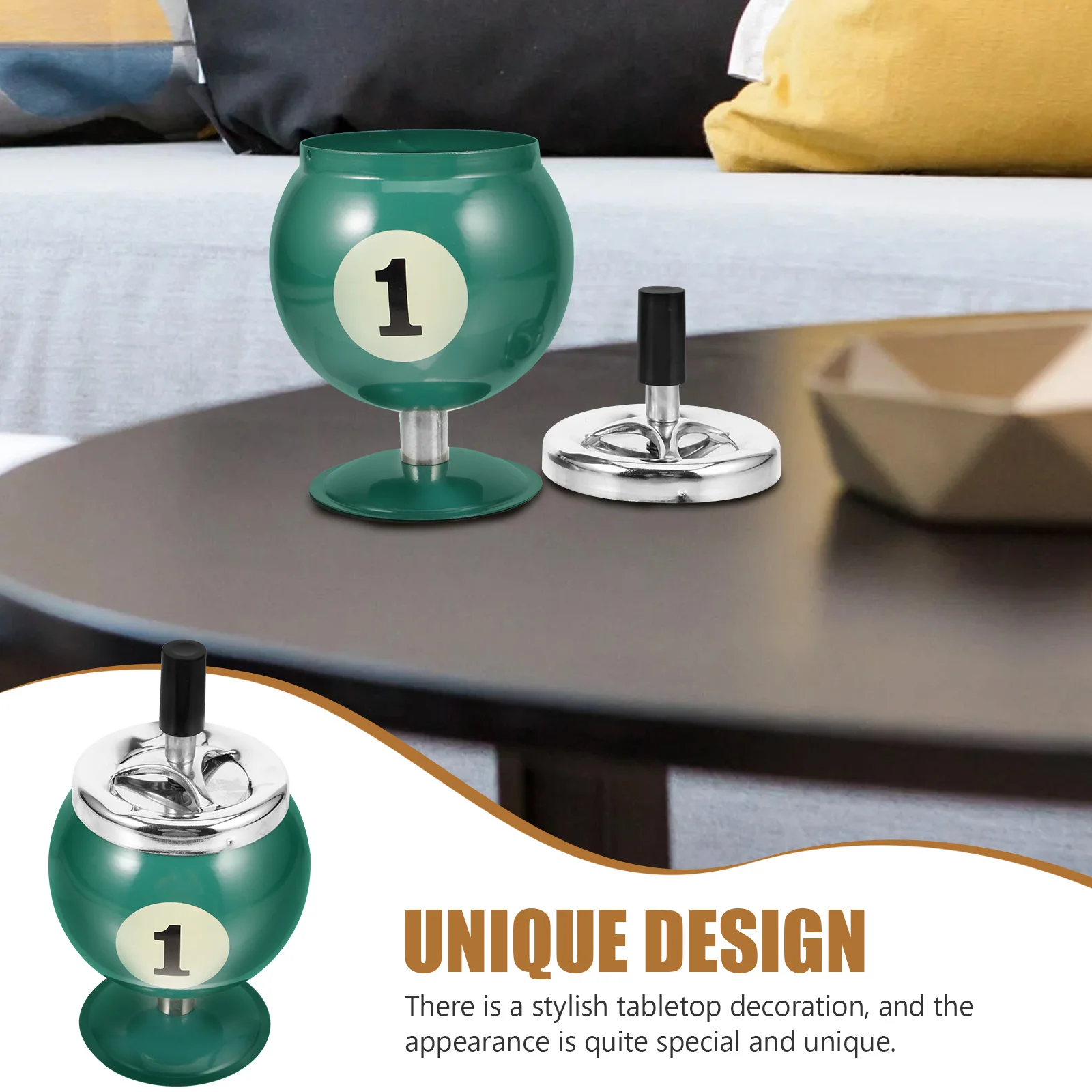 

Safe Billiards Shaped Iron Ashtray Fire Resistant Sturdy Indoor Desktop Cigarette Ash Holder Automatic Extinguishing Home Supply