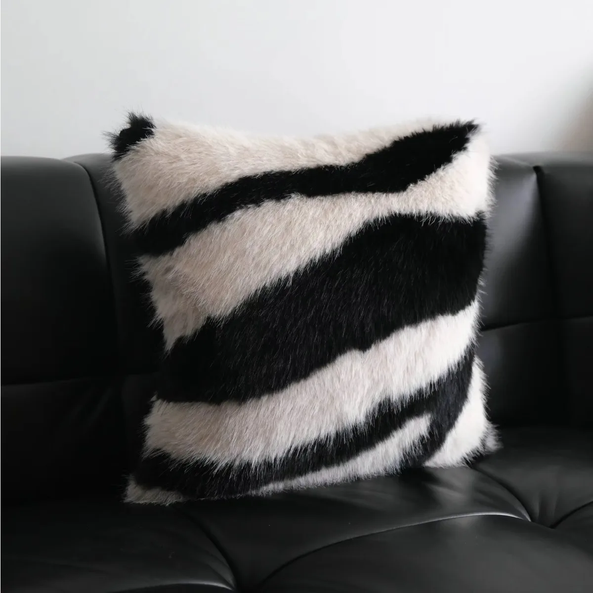 Nordic Ins Style Faux Mink Fur Cushion Cover Black White Striped Fluffy Pillow Cover Sofa Home Decor Pillowcase No Insert
