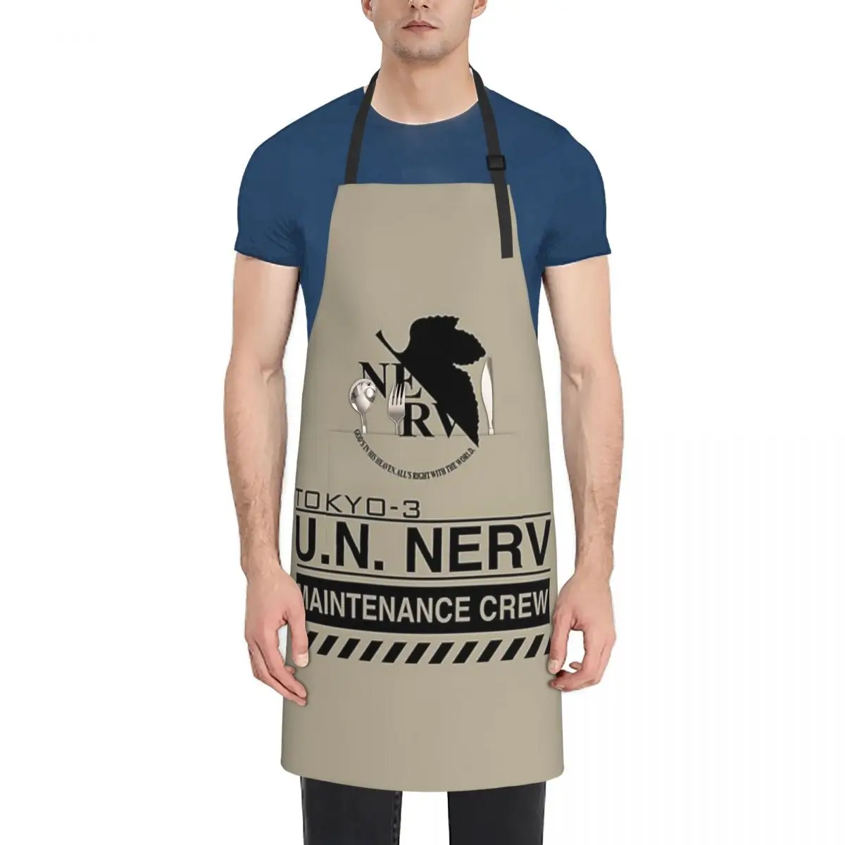 

TOKYO-3 NERV Fashion Dacron Kitchen Apron for Women Men Pinafore Cleaning Tools Custom Apron Birthday Gift