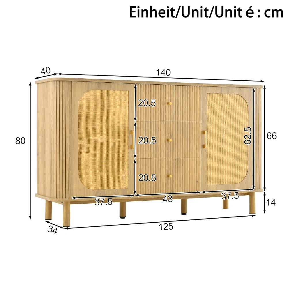 Modernes Sideboard mit vielseitigen Holzoptik-Schubladen, Regalen, Metallbeinen für die Aufbewahrung im Wohnzimmer – Detail 5