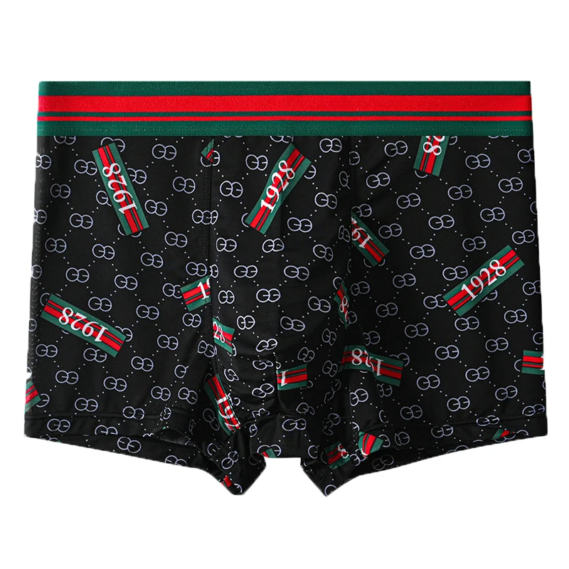 5PCS Ice Silk Men\'s Underwear Thin Ice Breathable Trendy Light Luxury Men\'s Underpants Fashion Mid Waist Loose Men Boxer Shorts