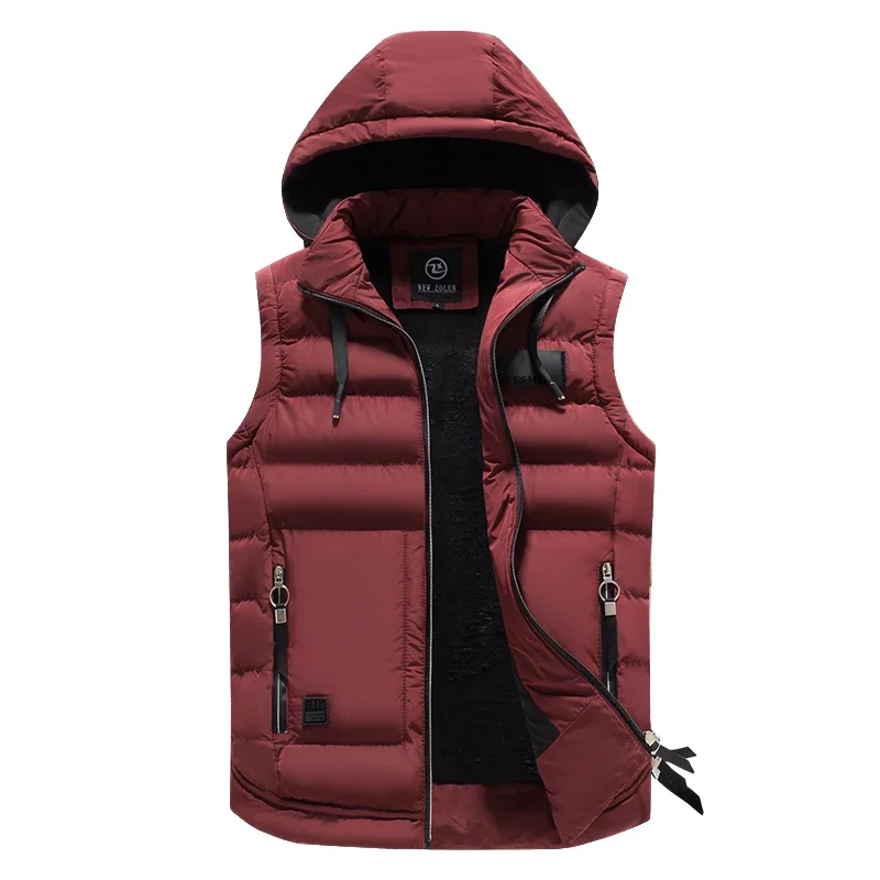Brand Men's Vest Winter Sleeveless Jackets cotton Vest Casual Outwear Hat Detachable Outer Vest tooling Men Hooded Warm JJ523