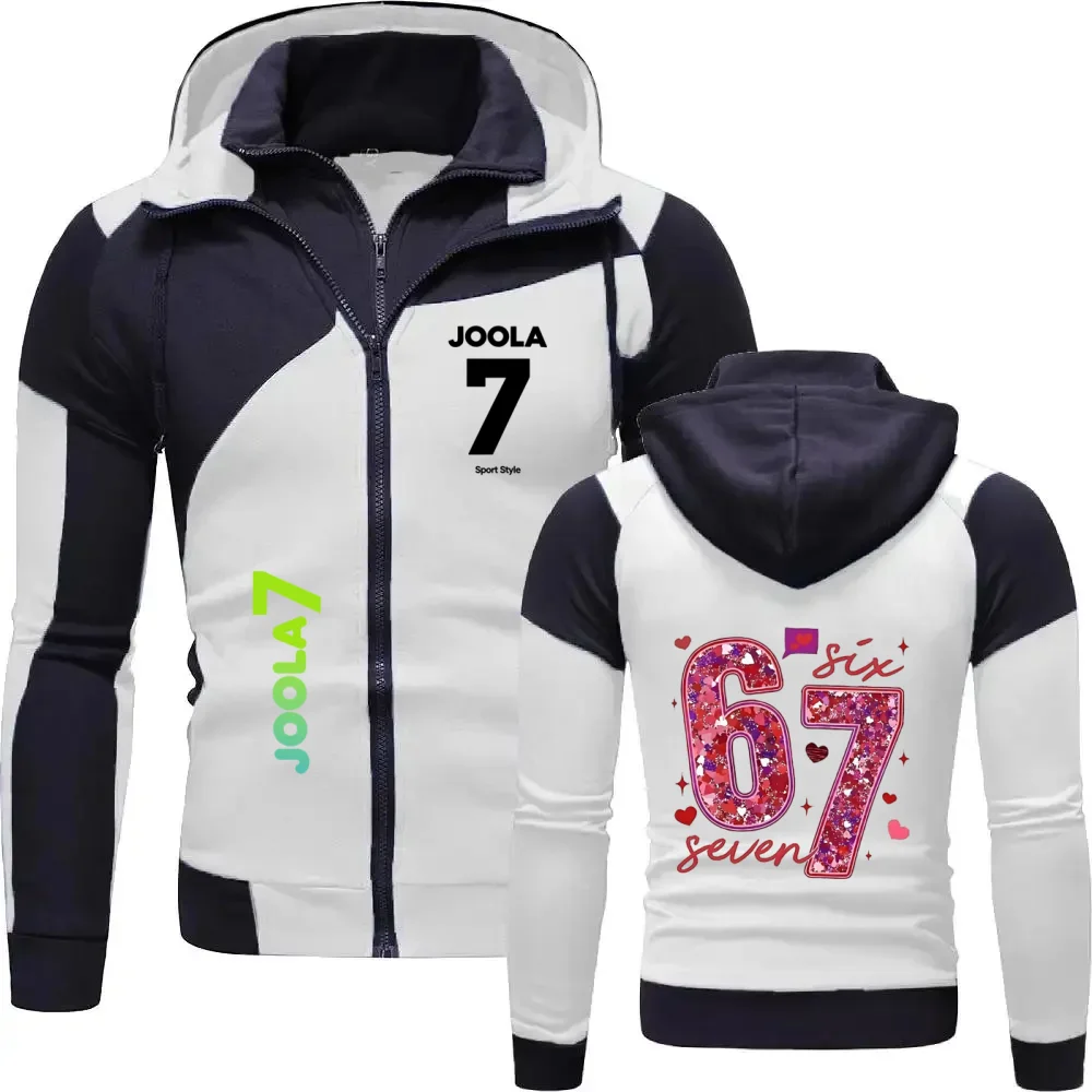 

Unisex Black and White Patchwork Hoodie with Number Graphic Print Full Zip Casual Top