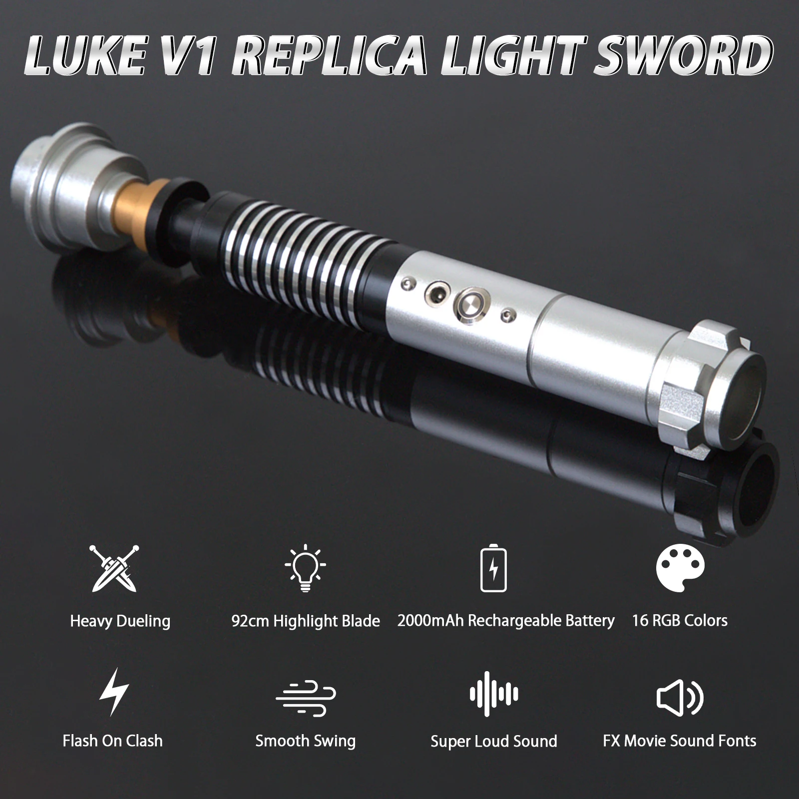 Metal Hilt Light Sword Replica 16 RGB Color Changeable Heavy Dueling Light Saber with Smooth Swing Sound Effect Aluminum Handle PC Blade Support Real Clash Effect Cosplay Prop for Display Party Holiday Gift Adult Collection Home Decoration