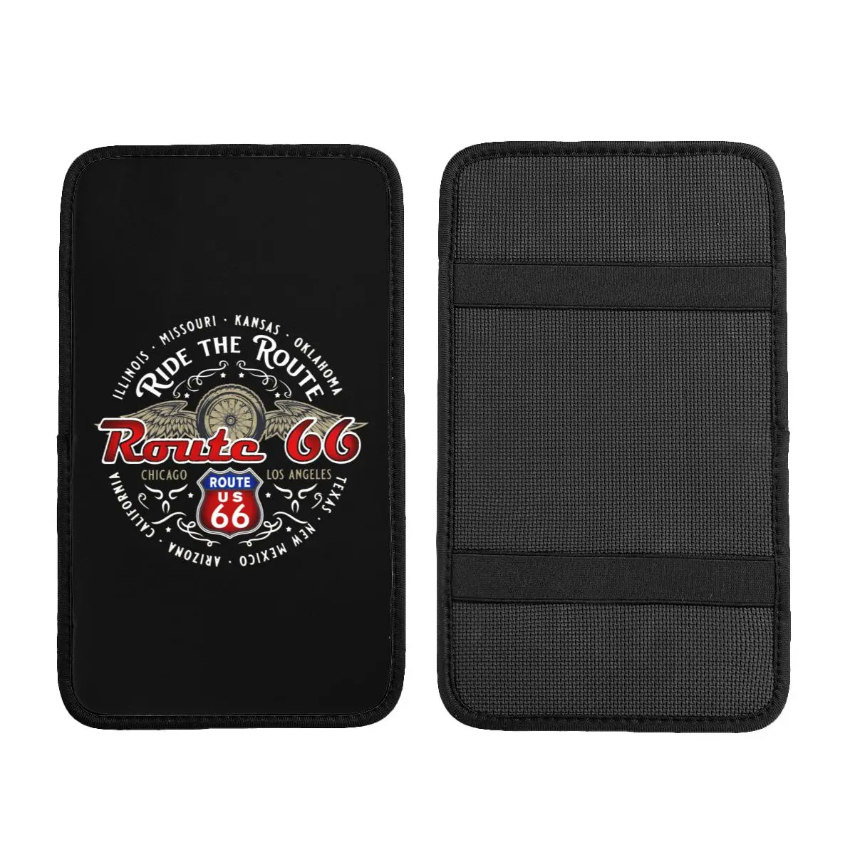 Custom Soft Ride The Route 66 Car Armrest Box Pad Biker Motorcycle Cruise America's Highway Center Console Cover Mat