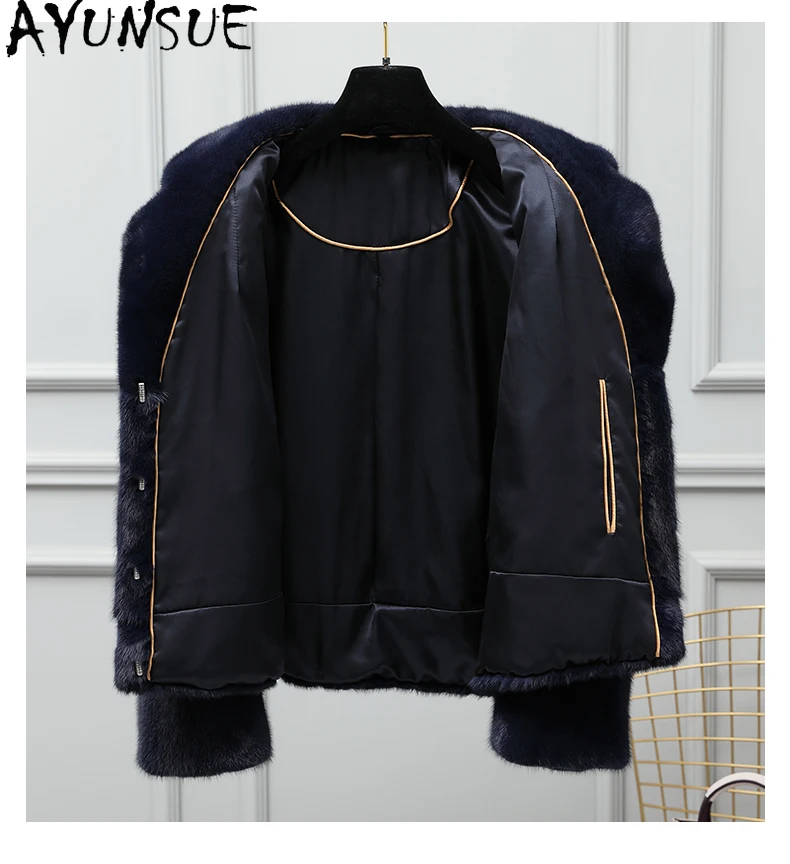 AYUNSUE 천연 밍크 퍼 코트 여성 의류 럭셔리 리얼 퍼 코트 여성용 전체 밍크 신상 겨울 자켓 2025 여성용 코트