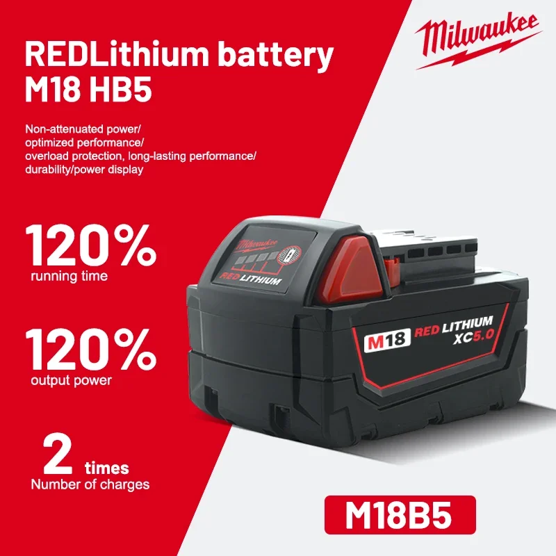 Authentic original Milwaukee M18B5 XC lithium-ion battery 18v 5AH  M18 Milwaukee 18v battery charger 48-11-1815  M12-18FC