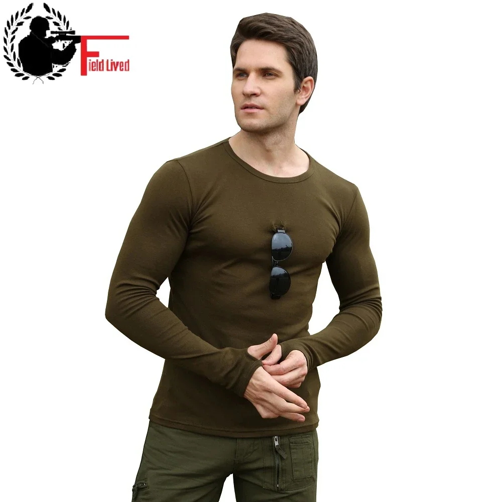 Men's T-shirt High Elastic Quality Cotton Spandex Long Sleeve Slim Fit T Shirt Male Military Style Clothing Fashion Tee Tops Men