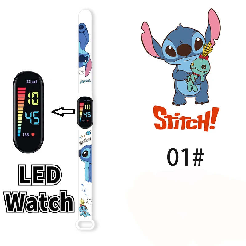 

Disney Stitch children's Watches Cartoon Anime Character Luminous Bracelet Watch LED Touch Waterproof Sports kids gifts watch