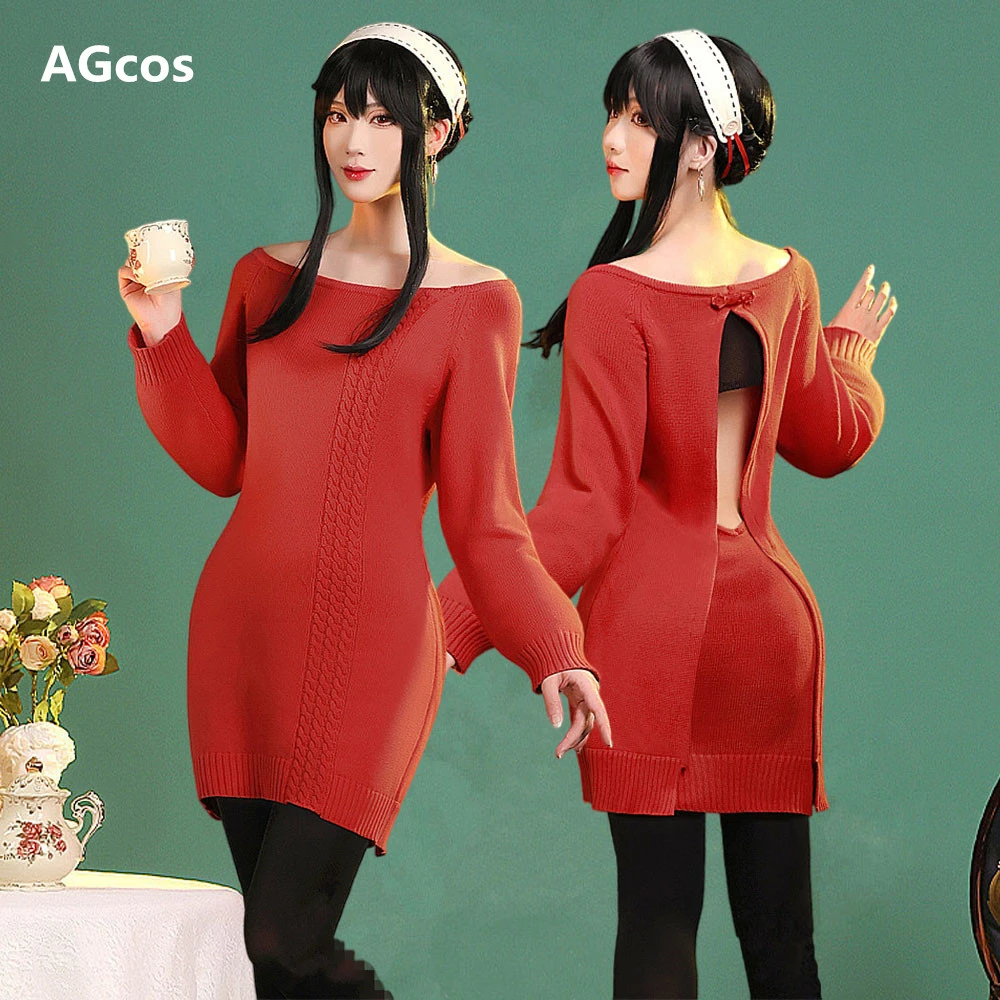 AGCOS Thorns Princess Yor Forger Cosplay Costume Woman Daily Red Clothes Dress Costumes