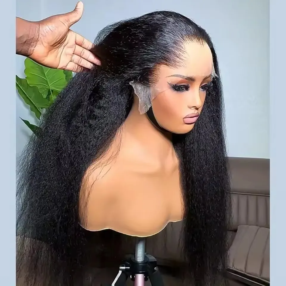 

Парик из натуральных волос 4C Edges Yaki Kinky Straight 13x6 HD Lace Frontal, плотность 250, с HD-кружевом, для женщин, предварительно прорезанный