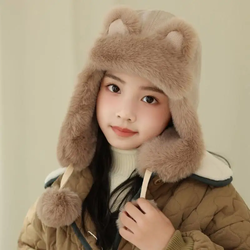 

U13F Rabbit Ears Warm Bonnet Plush Winter Hat for Kids Comfortable for Outdoor