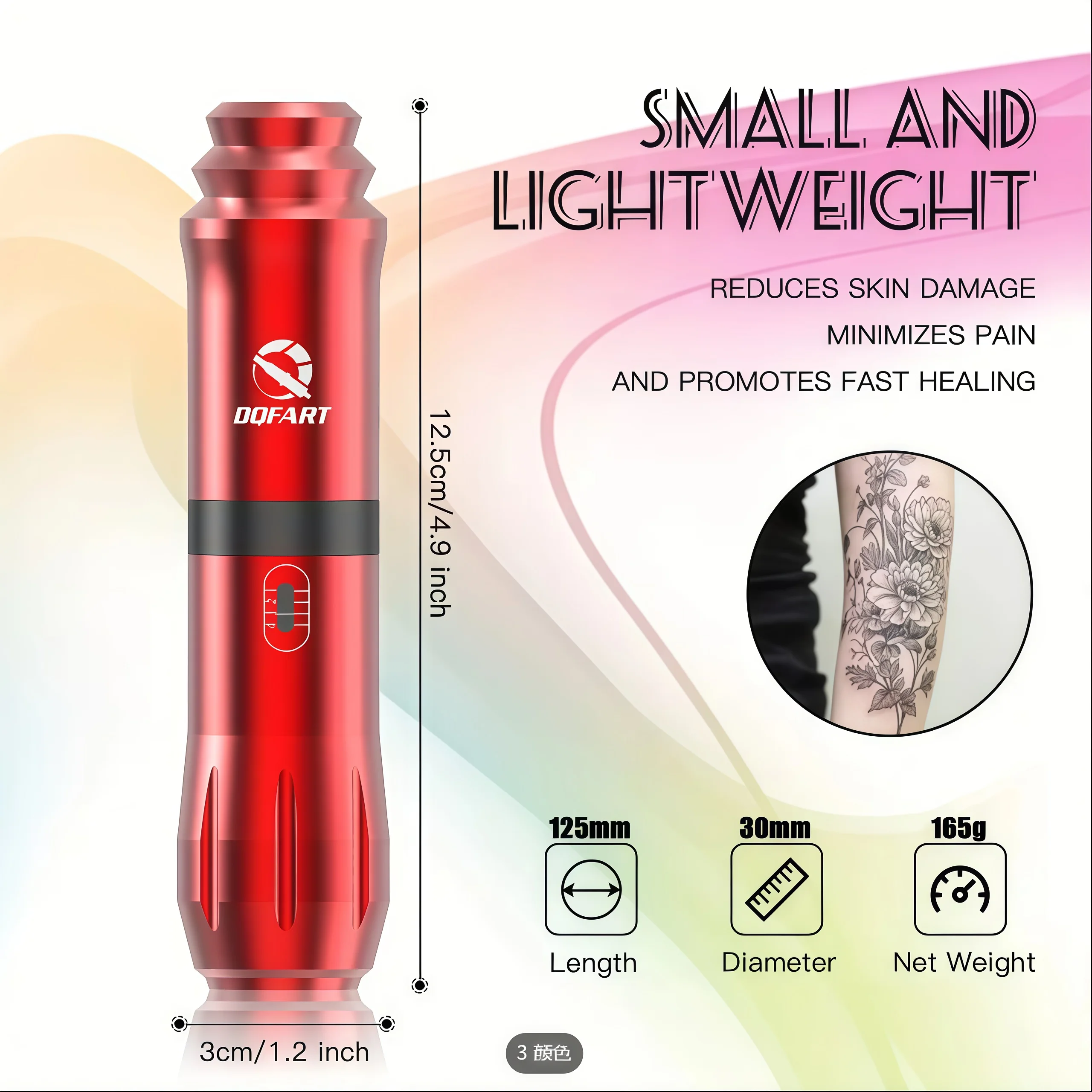 DQFART ワイヤレスタトゥーガンキット、1200mAh電源付き、初心者向けタトゥーキット、タトゥーニードル10本、タトゥーインク5本付き