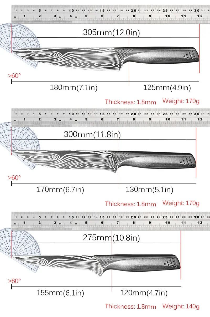 Japanese Kitchen Chef Knife Set Damascus Laser Pattern Stainless Steel Meat Fish Fruit Vegetables Boning Butcher Cleaver Knives