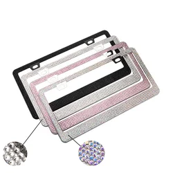 31*16cm Bling Crystal Car License Plate Frame Women Rhinestone License Plate Frame Cover Holder Car Accessories with Screw
