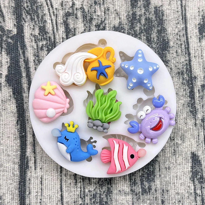 Ocean Crab Whale Shell Conch Silicone Mold Sugarcraft Chocolate Cupcake Baking Mold Resin Fondant Cake Decorating Tools