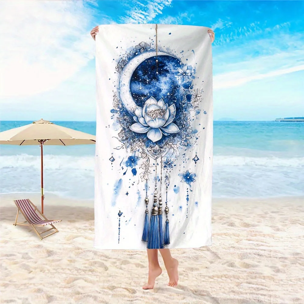 قطعة واحدة من من منشفة الشاطئ بنمط زهور اللوتس الساخنة، قماش بوليستر، قابلة للغسل في الغسالة، مناسبة لحمام السباحة والشاطئ والحمام