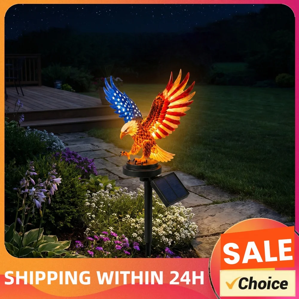 Eagle Solar Lights 4th of July Decorations Solar Powered Eagle Stake Lights for Lawn Patio Yard Patriotic Memorial Day Decor