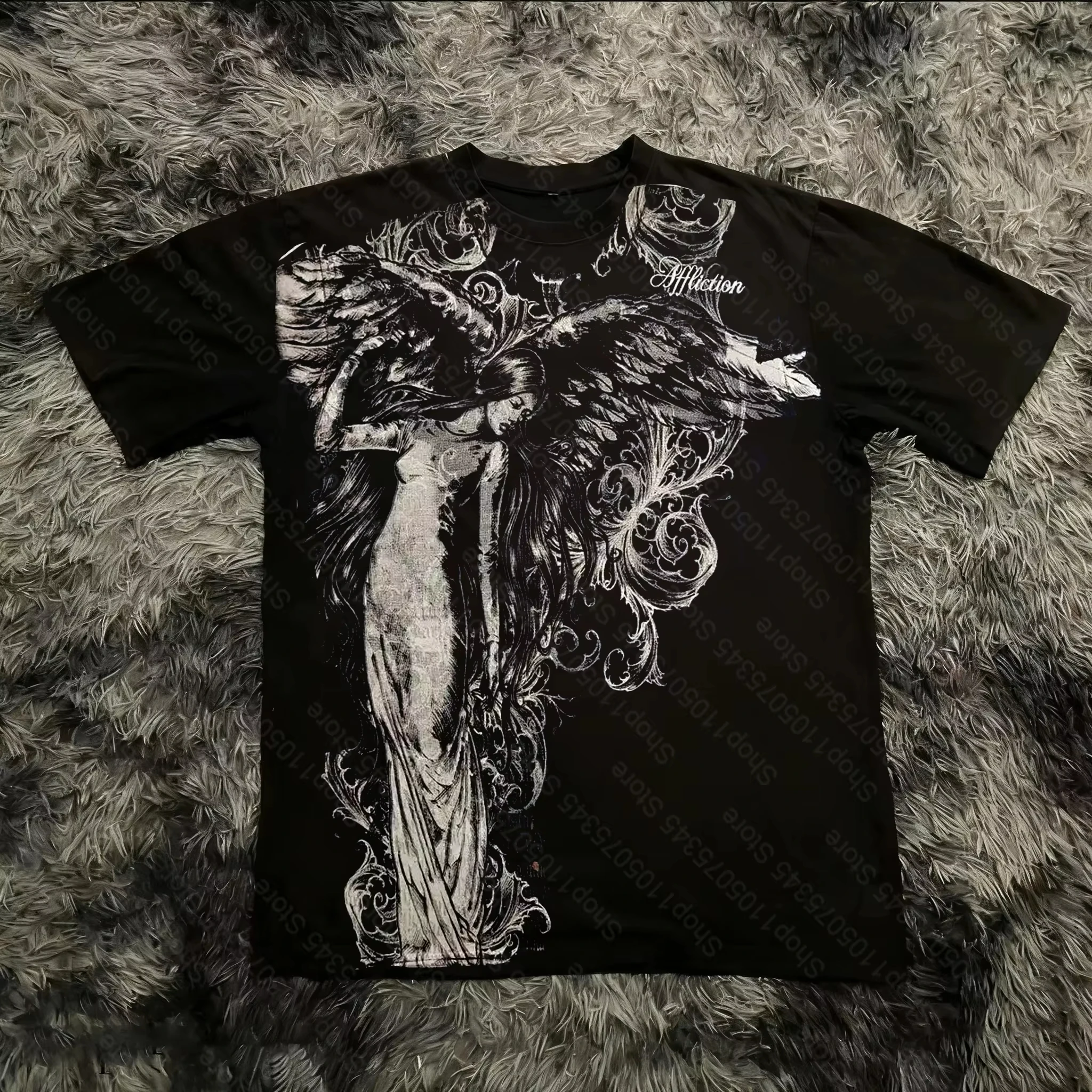Y2K Men Women Dark Fallen Angel Graphic T‑Shirt Crew Neck Short Sleeve Loose Gothic Streetwear Tees Summer Daily Tops Clothing
