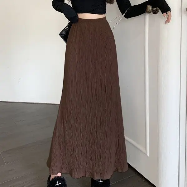 Elegant Long A-Line  Skirt Women's Body Shape Show Fish Tail Skirt Lazy Style Pleated Summer New Style Fashionable Women