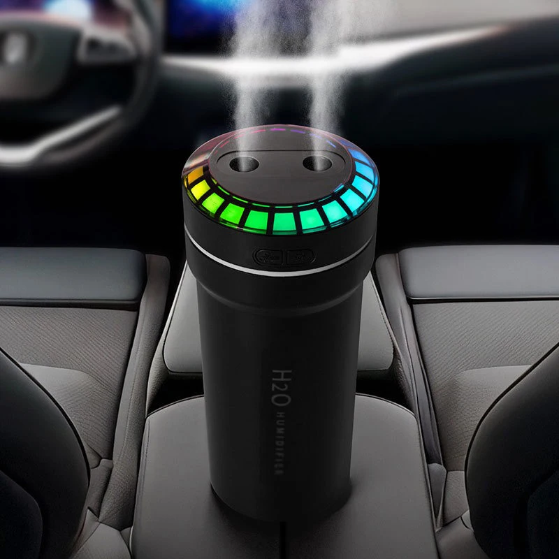 

300ML Double Spray Vehicle Air Humidifier Type-c USB Music Rhythm Spray Humidifier with Mood Light Car Mini Aroma Humidifier