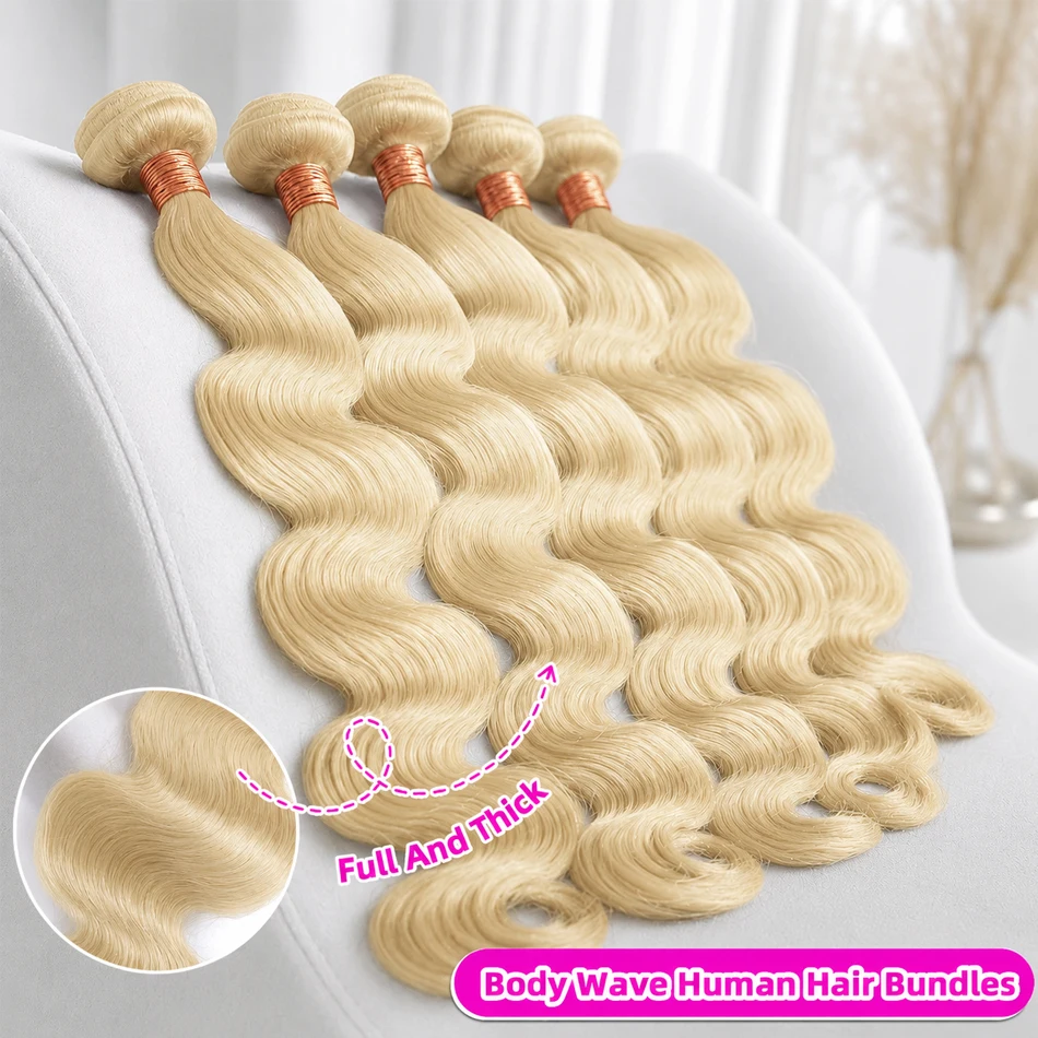 GOWIK 15A Blonde 613 Body Wave Mèches de cheveux humains 100% non traités, extensions de cheveux brésiliens Remy bruts, tissage de 26-32 pouces