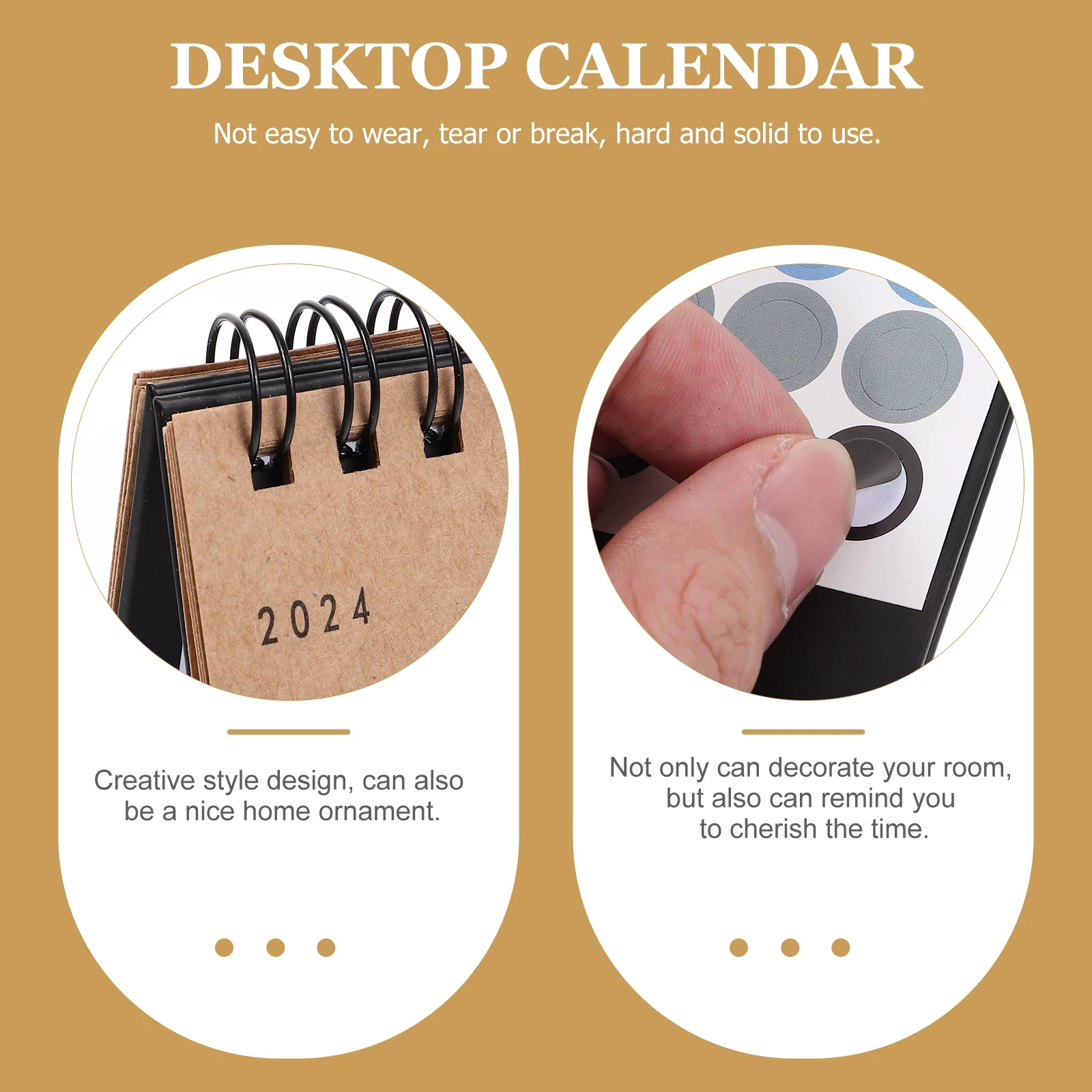 

Mini Desk Calendar 2023-2024 Freestanding Flip English Portable Paper Black Base Tone Home Office Decor